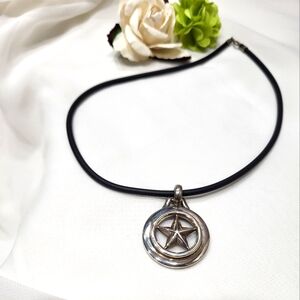 925 Italy Black Cord Star Pendant Unisex Necklace.
